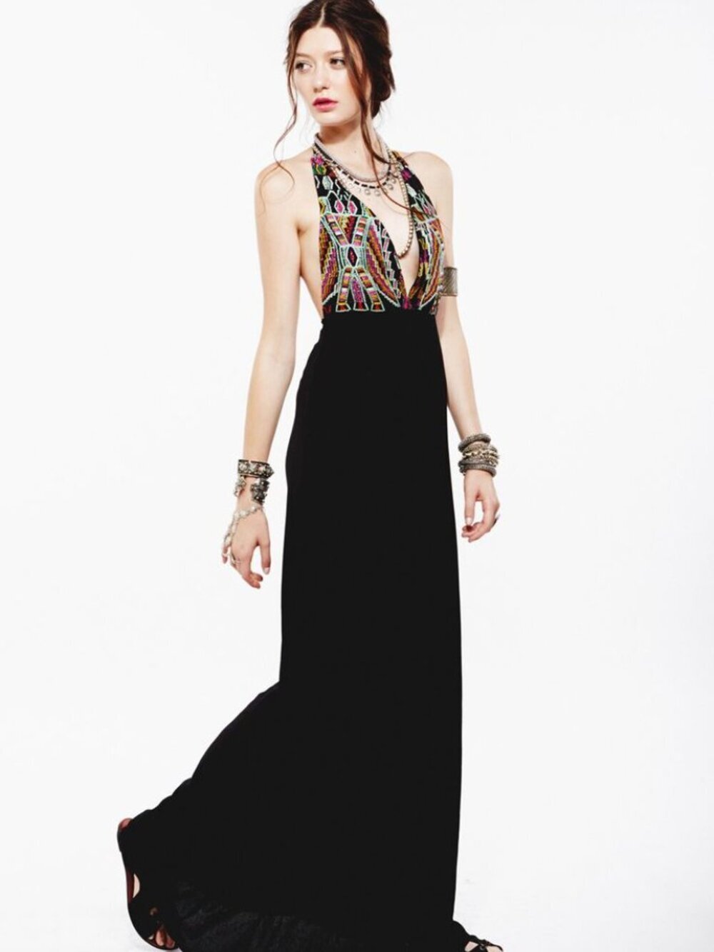 Archival For Love & Lemons Guatemalan Hand Embroidered Halter Maxi Dress M
